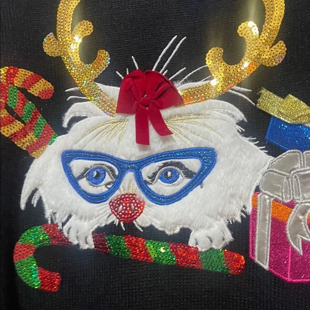 Rafiana Bold Red and Black cat Christmas Sweater size small